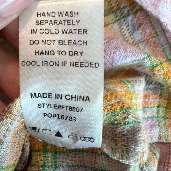 Fate Multicolored Plaid Double V Neck Button Front Shirt Roll Tank Sleeve Small - Picture 11 of 12